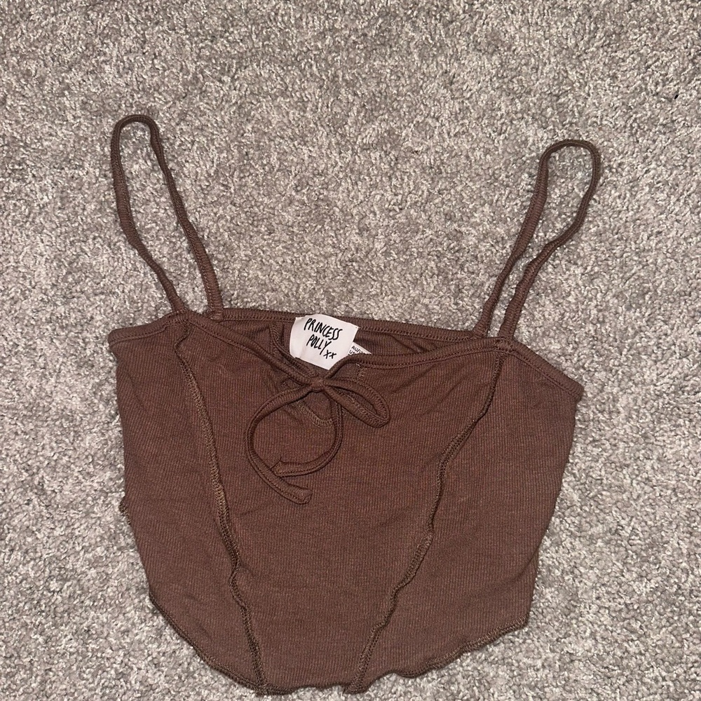 Princess Polly Brown Tie Front Crop Camisole